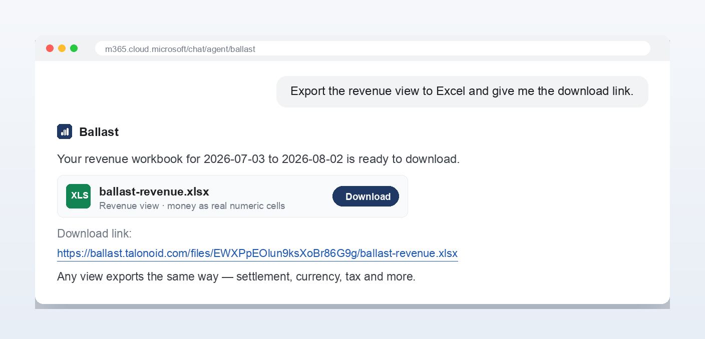 Ballast in Copilot: exporting a view to a formatted Excel workbook